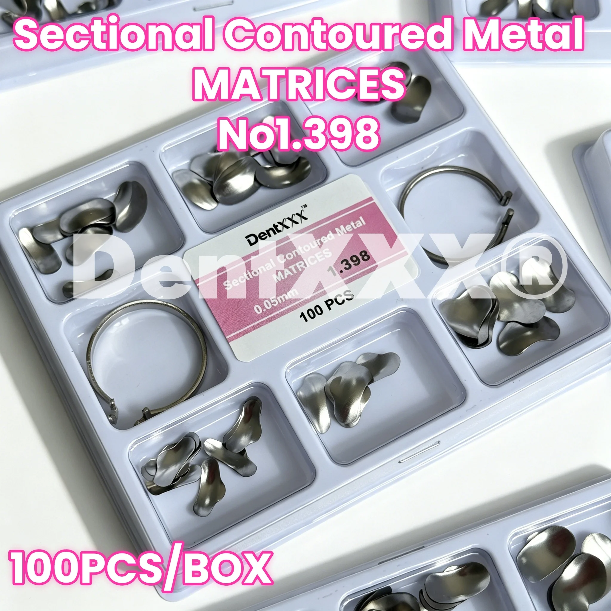 100PCS/BOX Saddle Matrix Matrices 0.05MM Sectional Forming Clips Kit No.1398
100PCS/BOX Saddle Matrix Matrices 0.05MM Sectional Forming Clips Kit No.1398