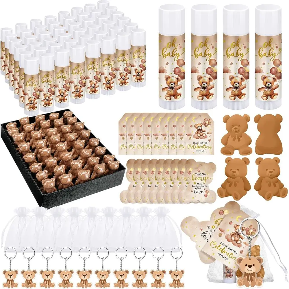 Bulk Baby Shower Gifts: Lip Balms, Soaps, Keychains, Organza Bags with Thank You Tags & Cards (Brown, Bear)
Bulk Baby Shower Gifts: Lip Balms, Soaps, Keychains, Organza Bags with Thank You Tags & Cards (Brown, Bear)
