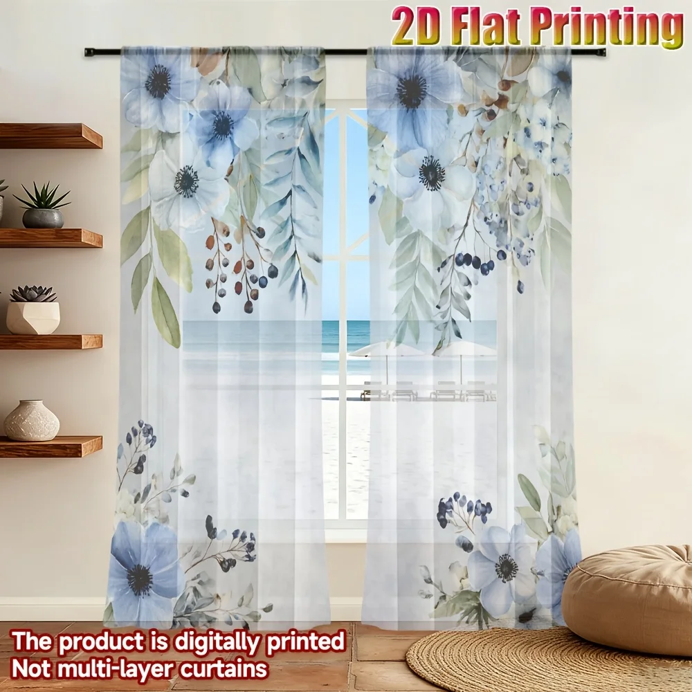2pcs Blue Flowers Green Leaves Berries Sheer Curtains, Washable Polyester Window Drapes, Rod Pocket, for Home Decor Living Room
2pcs Blue Flowers Green Leaves Berries Sheer Curtains, Washable Polyester Window Drapes, Rod Pocket, for Home Decor Living Room