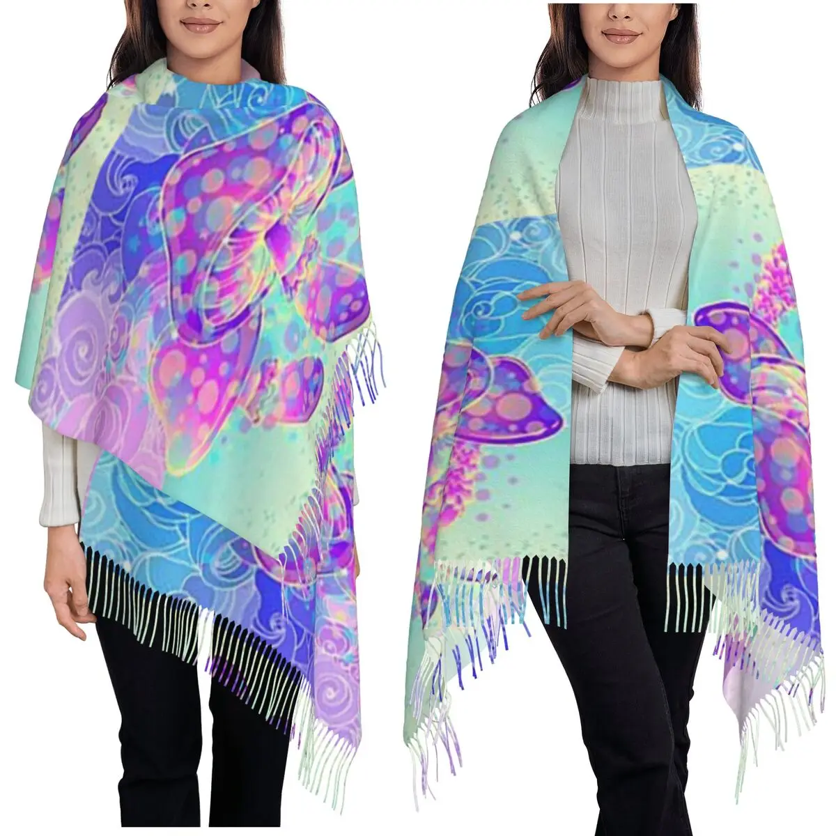 Психоделический шарф Trippy Mushroom, шарфы с кисточками, женские мягкие теплые шали и накидки, большая осенне-зимняя шаль 
Психоделический шарф Trippy Mushroom, шарфы с кисточками, женские мягкие теплые шали и накидки, большая осенне-зимняя шаль