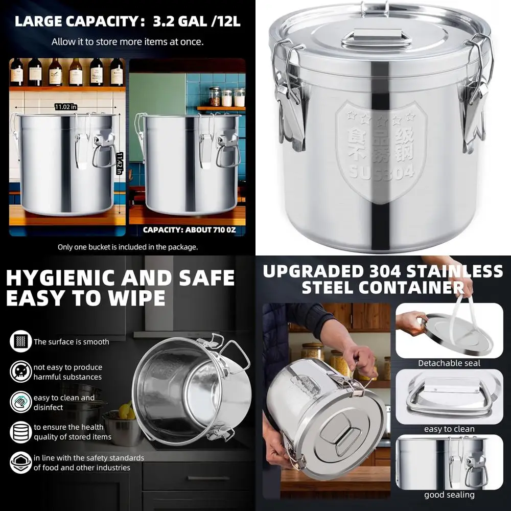 Контейнеры для пищевых продуктов из нержавеющей стали 304, 12 л (3,2 галлона), с крышками и замками, герметичные емкости для хранения
Контейнеры для пищевых продуктов из нержавеющей стали 304, 12 л (3,2 галлона), с крышками и замками, герметичные емкости для хранения