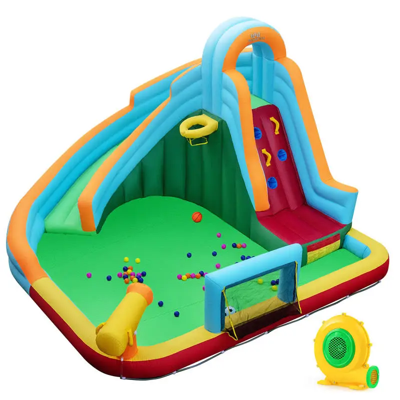Inflatable Water Slide Park 6-in-1 Giant Bounce House with Long Slide Splash Pool Climbing Wall
Inflatable Water Slide Park 6-in-1 Giant Bounce House with Long Slide Splash Pool Climbing Wall