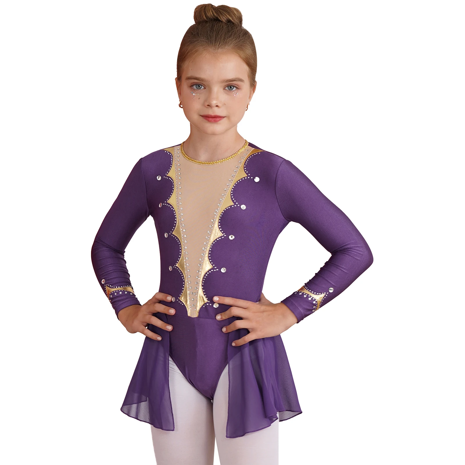Kids Girls Skating Uniform Ballet Dance Leotard Long Sleeve Shiny Diamonds Patchwork Pelum Skirt Jumpsuit for Stage Performance
Kids Girls Skating Uniform Ballet Dance Leotard Long Sleeve Shiny Diamonds Patchwork Pelum Skirt Jumpsuit for Stage Performance