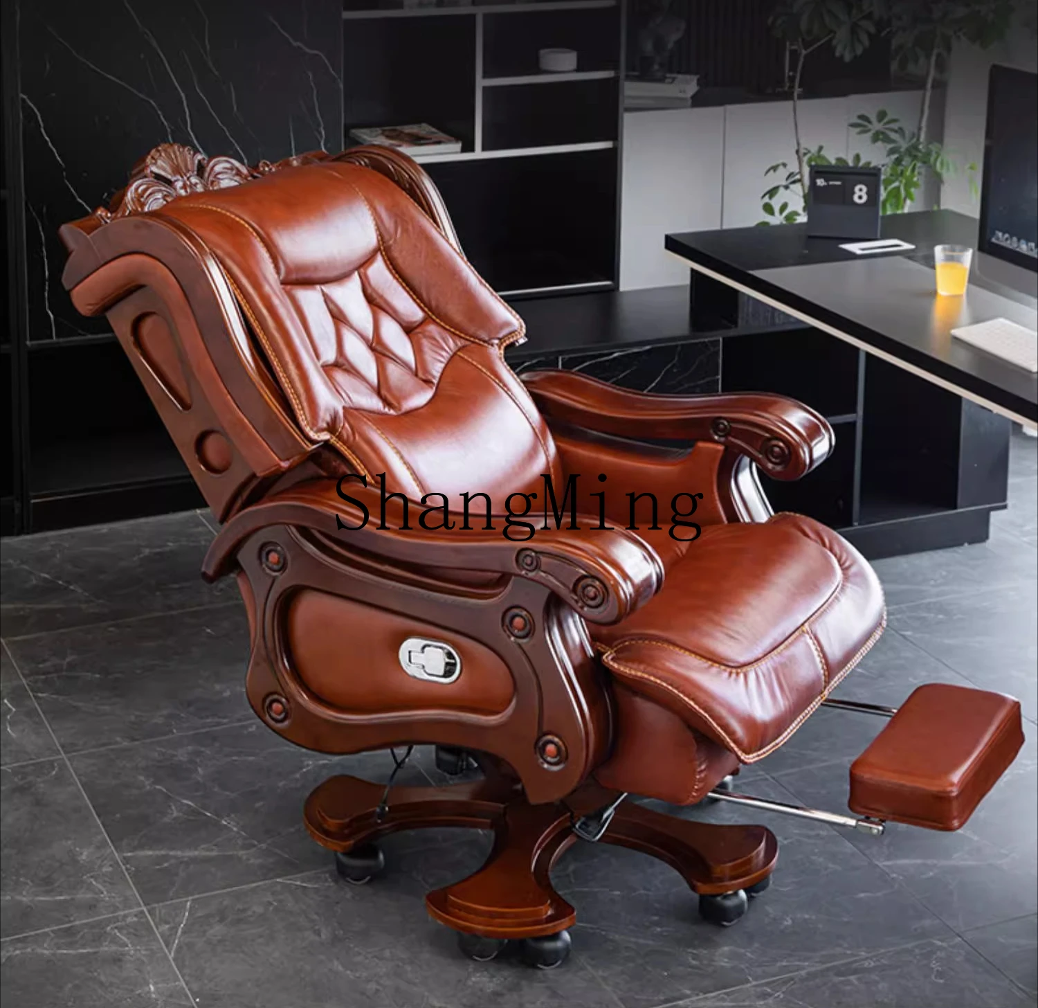 HJ leather boss luxury business class seat solid wood office reclining computer swivel chair
HJ leather boss luxury business class seat solid wood office reclining computer swivel chair