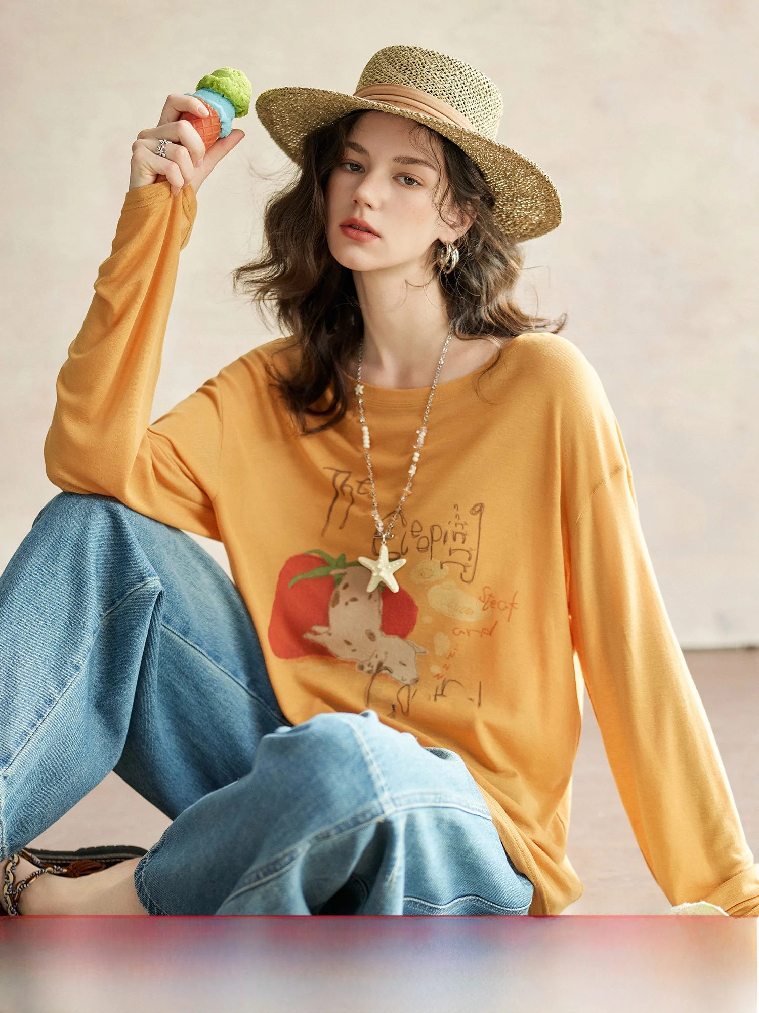 Lansel Wool Matte Texture Summer T-Shirt Long Sleeve round Neck Thin Spot Dog T-Shirt Pumpkin Valley Ladies Loose Fit T-Shirt
Lansel Wool Matte Texture Summer T-Shirt Long Sleeve round Neck Thin Spot Dog T-Shirt Pumpkin Valley Ladies Loose Fit T-Shirt
