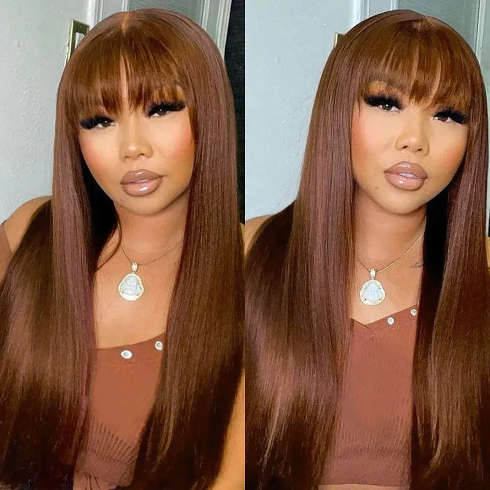 Straight Chocolate Brown Human Hair Wigs With Bang Full Machine Made 180D Chocolate Brown Straight Human Hair Wigs With Bang
Straight Chocolate Brown Human Hair Wigs With Bang Full Machine Made 180D Chocolate Brown Straight Human Hair Wigs With Bang