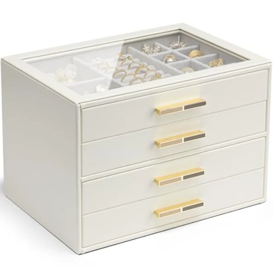 4 Layer Jewelry Box for Women Glass Lid Jewelry Organizer with 4 Drawers for Necklaces Rings Earrings Bracelets - Cloud White
4 Layer Jewelry Box for Women Glass Lid Jewelry Organizer with 4 Drawers for Necklaces Rings Earrings Bracelets - Cloud White