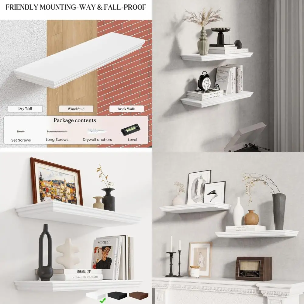 24 Long, 9.3 Deep Classic Crown Molding Floating Shelves for Rustic Wooden Wall Decor in Bathroom, Kitchen, or Office (White)
24 Long, 9.3 Deep Classic Crown Molding Floating Shelves for Rustic Wooden Wall Decor in Bathroom, Kitchen, or Office (White)