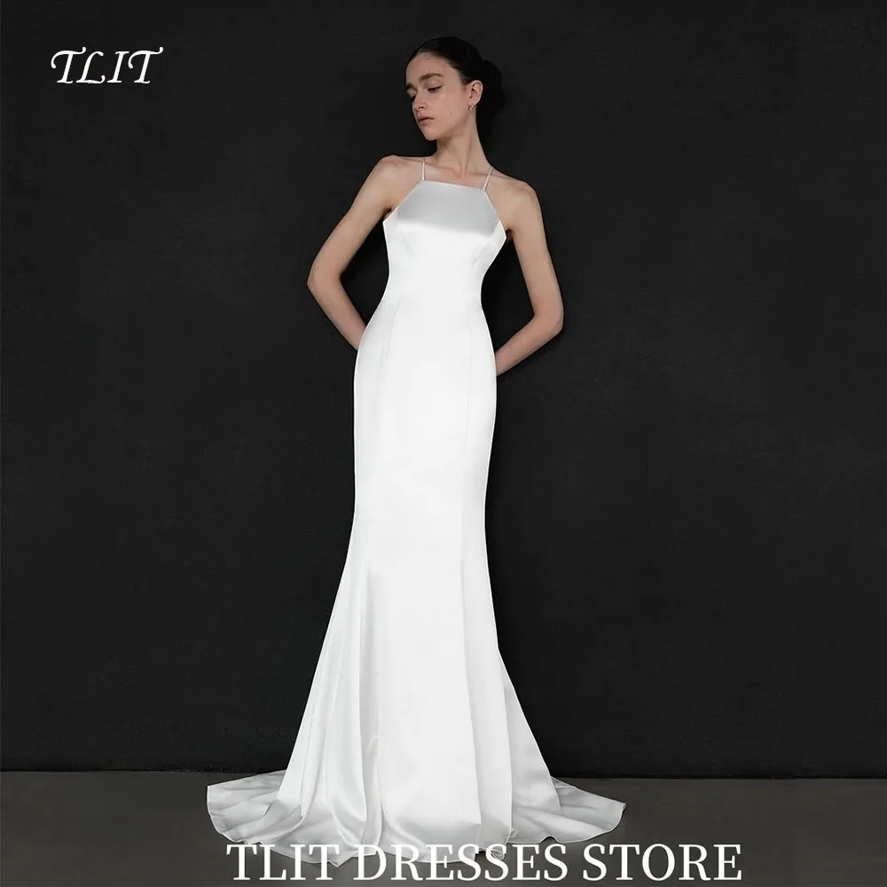 TLIT Simple White Sheat Mermaid Satin Wedding Dress Halter Sleeves Backless Bridal Gowns Korea Wedding Photo Shoot Customized
TLIT Simple White Sheat Mermaid Satin Wedding Dress Halter Sleeves Backless Bridal Gowns Korea Wedding Photo Shoot Customized