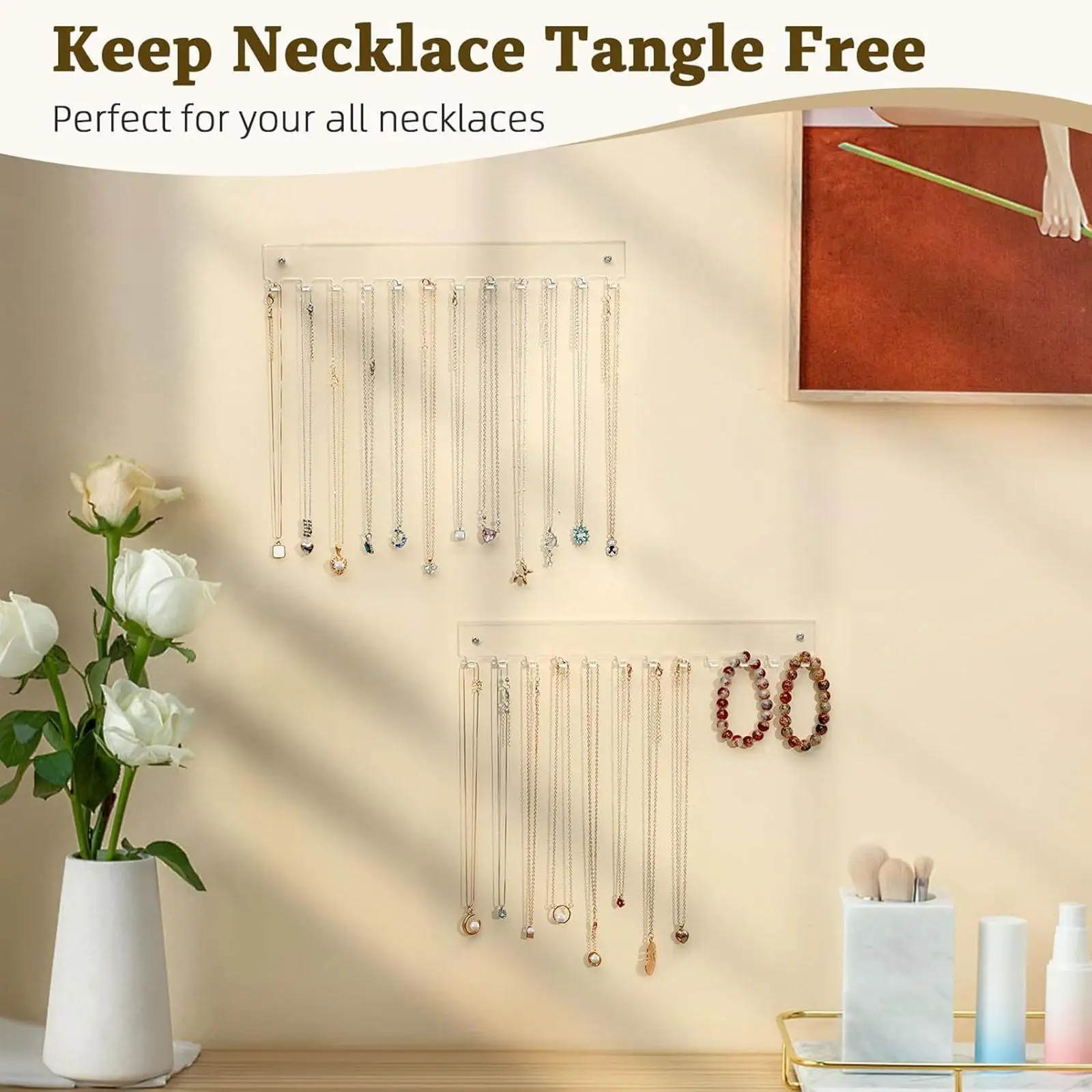 2Pcs Necklace Holders Acrylic Wall Mount Jewelry Organizer for Necklaces Bracelets Anklets Trendy Display Rack Gift for Closet
2Pcs Necklace Holders Acrylic Wall Mount Jewelry Organizer for Necklaces Bracelets Anklets Trendy Display Rack Gift for Closet