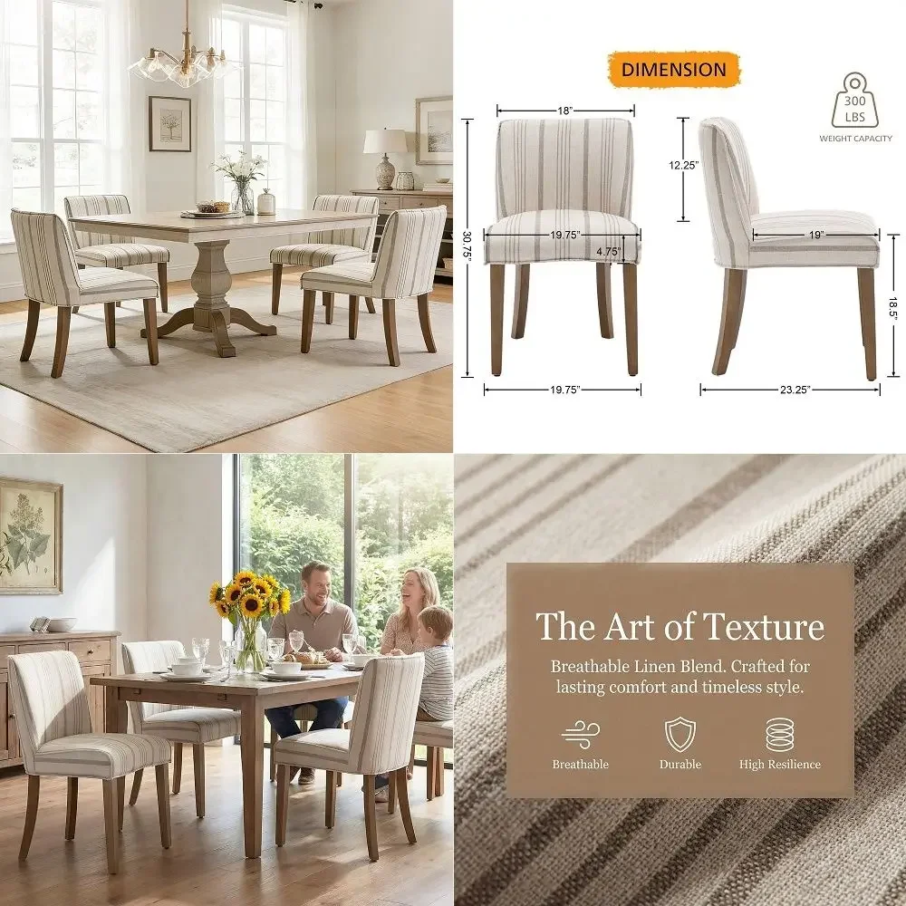 Dining Chairs Set of 4, Linen Fabric Khaki Striped Kitchen Chairs with Walnut Wood Leg Cushioned Back Modern Rustic Side Chairs
Dining Chairs Set of 4, Linen Fabric Khaki Striped Kitchen Chairs with Walnut Wood Leg Cushioned Back Modern Rustic Side Chairs