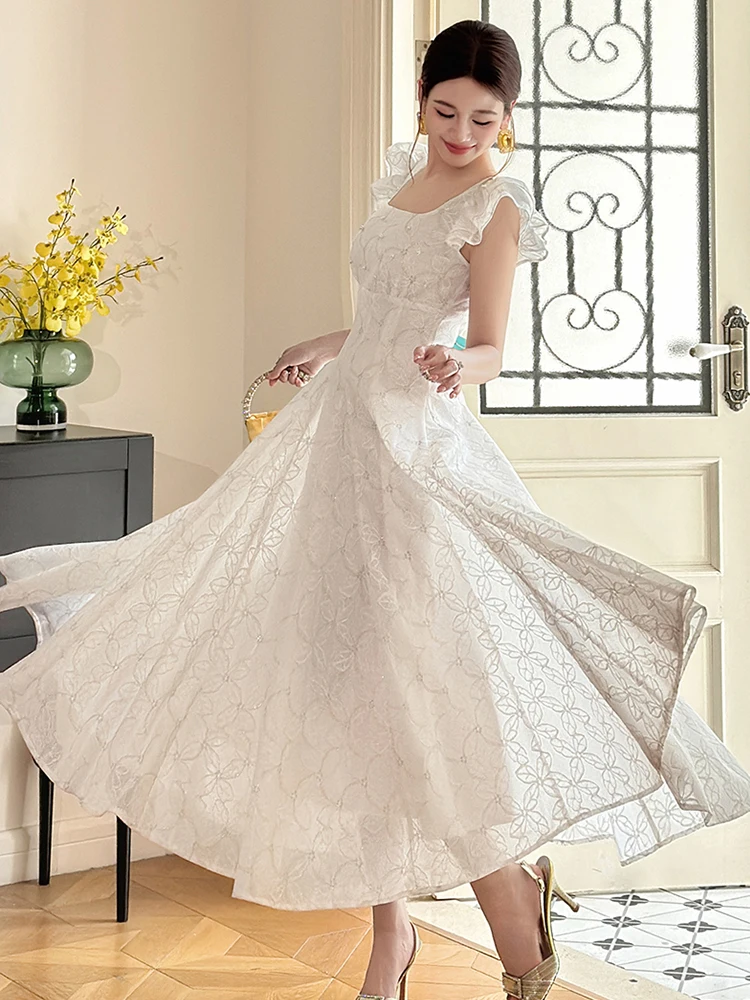 Women Clothes White Lace Floral Pearl Square Neck Slim Maxi Long Dress Elegant Lady Party Prom Birthday Vestidos Robe Summer New
Women Clothes White Lace Floral Pearl Square Neck Slim Maxi Long Dress Elegant Lady Party Prom Birthday Vestidos Robe Summer New