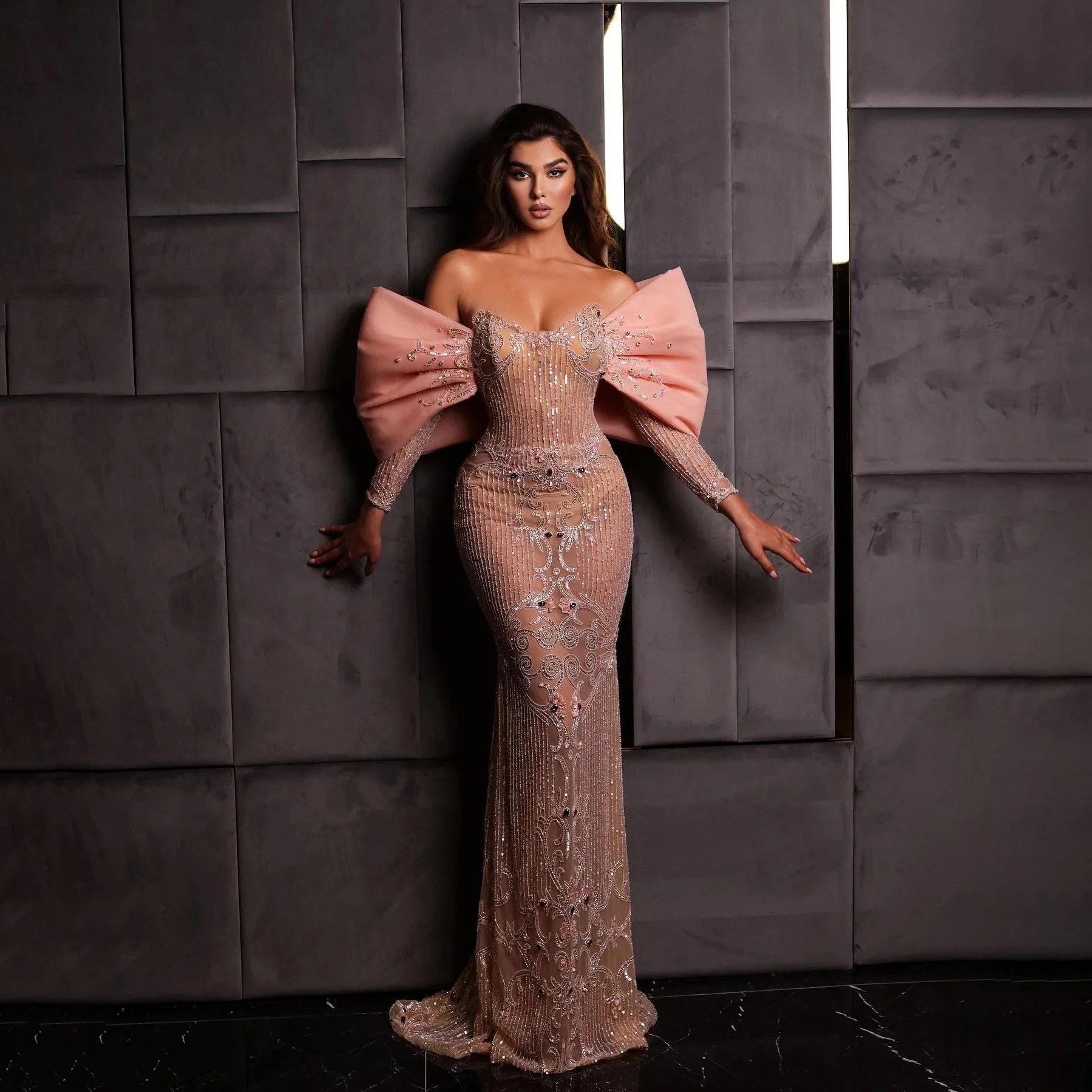 Блестящие блестки и бусы, платья для выпускного вечера, элегантное розовое вечернее платье русалки на заказ с длинными рукавами, блестящее женское вечернее платье знаменитостей 
Блестящие блестки и бусы, платья для выпускного вечера, элегантное розовое вечернее платье русалки на заказ с длинными рукавами, блестящее женское вечернее платье знаменитостей