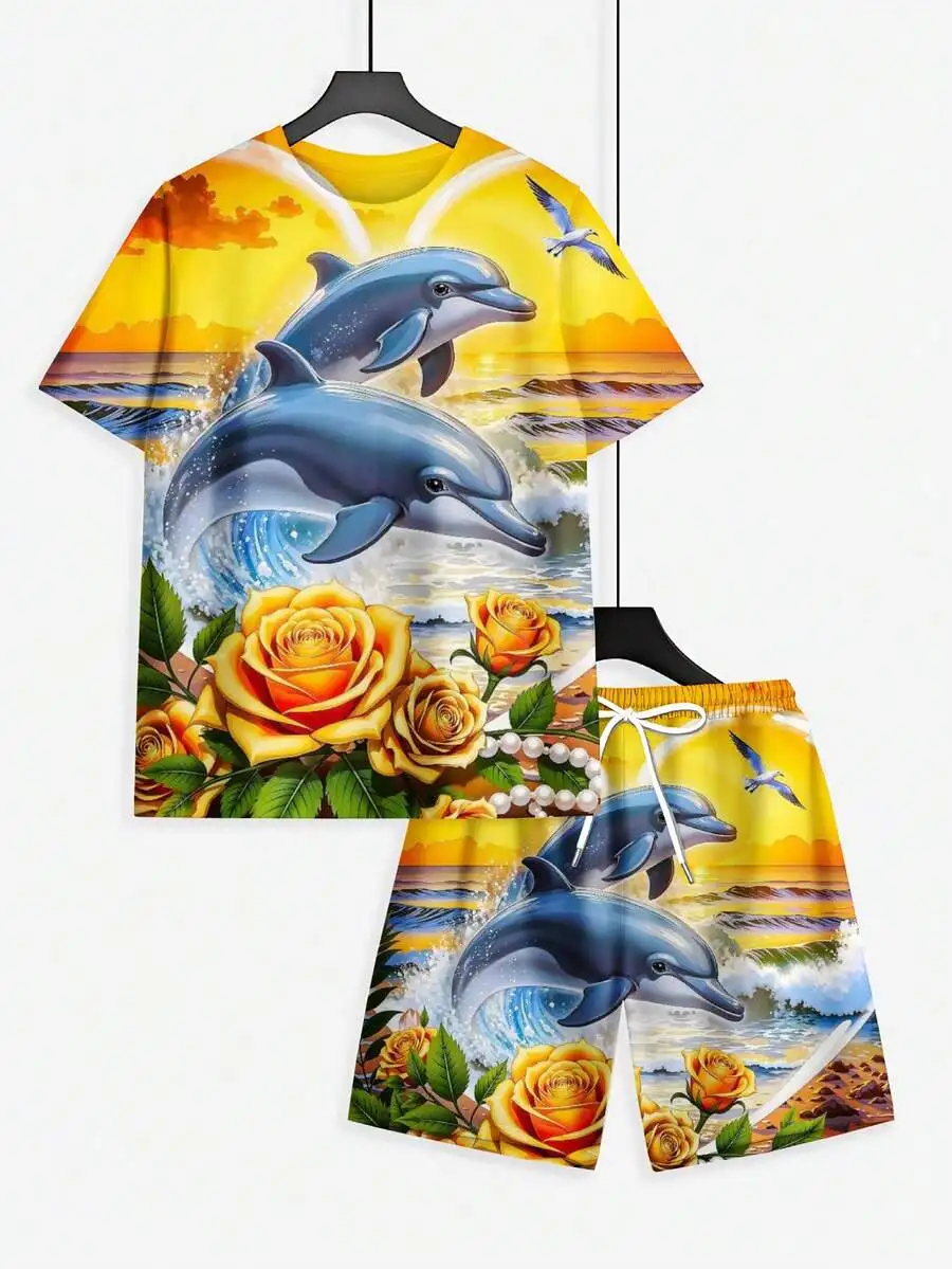 Dolphin And Rose Sunset Beachwear Set Mens Short Sleeve T-Shirt And Shorts Summer Casual Outfit
Dolphin And Rose Sunset Beachwear Set Mens Short Sleeve T-Shirt And Shorts Summer Casual Outfit