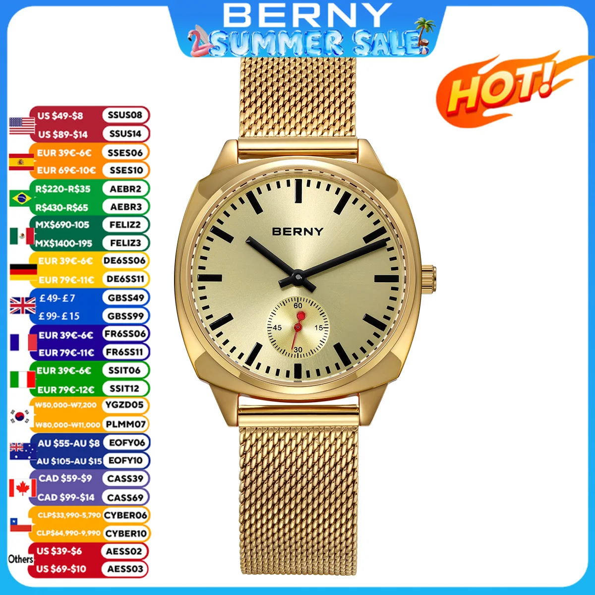 BERNY Trackway Watch for Women Quartz Ladies Watch Simple Versatile Simple Dial Wristwatch Waterproof Leisure Watch for Women
BERNY Trackway Watch for Women Quartz Ladies Watch Simple Versatile Simple Dial Wristwatch Waterproof Leisure Watch for Women