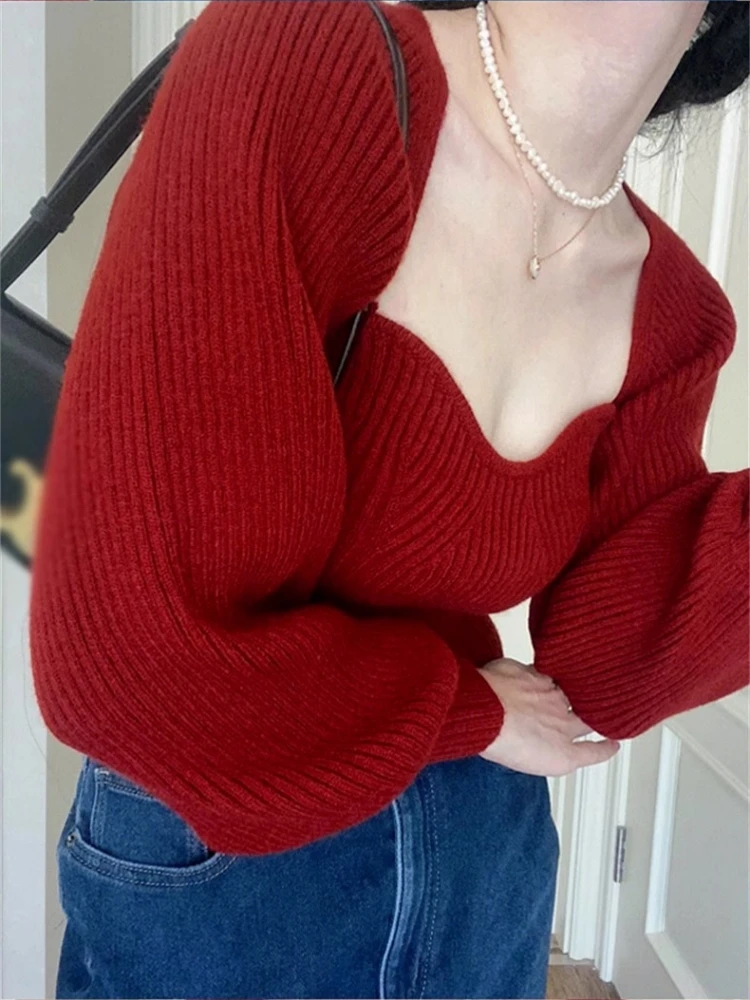 Red Short Square Collar Knitwear Base Layer Top Design Sensation Korean Style Long Sleeve Regular Fit Pure Color Commute
Red Short Square Collar Knitwear Base Layer Top Design Sensation Korean Style Long Sleeve Regular Fit Pure Color Commute