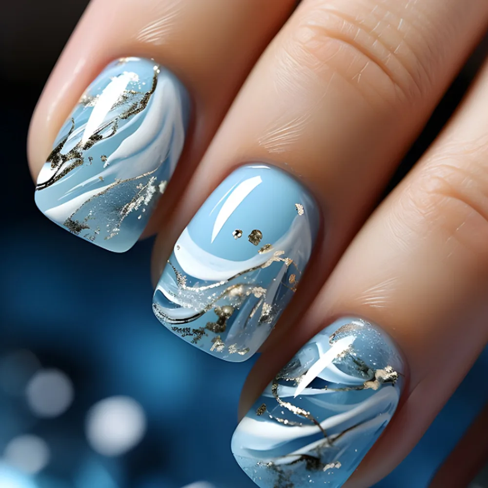 Luxury Ocean Marble Press On Nails, Short Square Light Blue & Gold Foil, Elegant Minimalist Reusable Fake Nails
Luxury Ocean Marble Press On Nails, Short Square Light Blue & Gold Foil, Elegant Minimalist Reusable Fake Nails