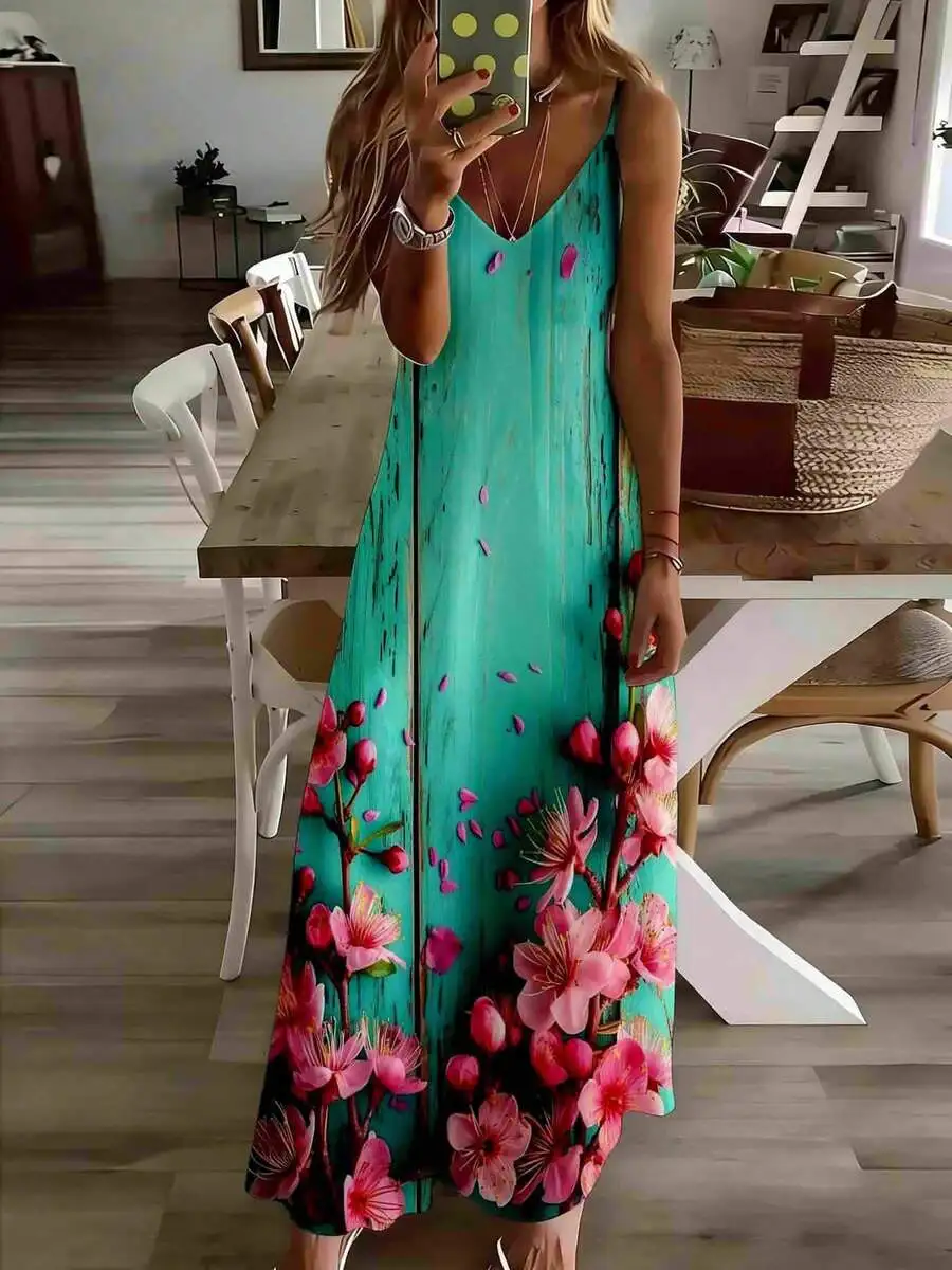 Floral Print Maxi Dress With Thin Straps Backless Long Summer Dress For Women Casual Leisure Wear
Floral Print Maxi Dress With Thin Straps Backless Long Summer Dress For Women Casual Leisure Wear