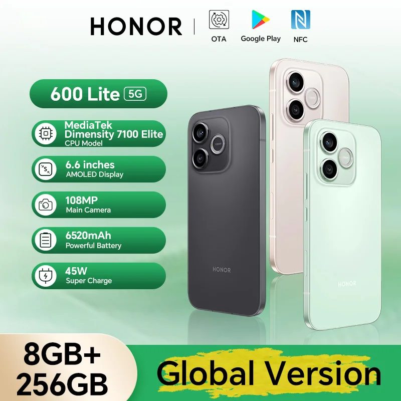 Original New Global Version HONOR 600 Lite 5G 8GB+256GB 6.6'' AMOLED Screen 108MP Main Camera 6520 mAh 45W SuperCharge NFC
Original New Global Version HONOR 600 Lite 5G 8GB+256GB 6.6'' AMOLED Screen 108MP Main Camera 6520 mAh 45W SuperCharge NFC