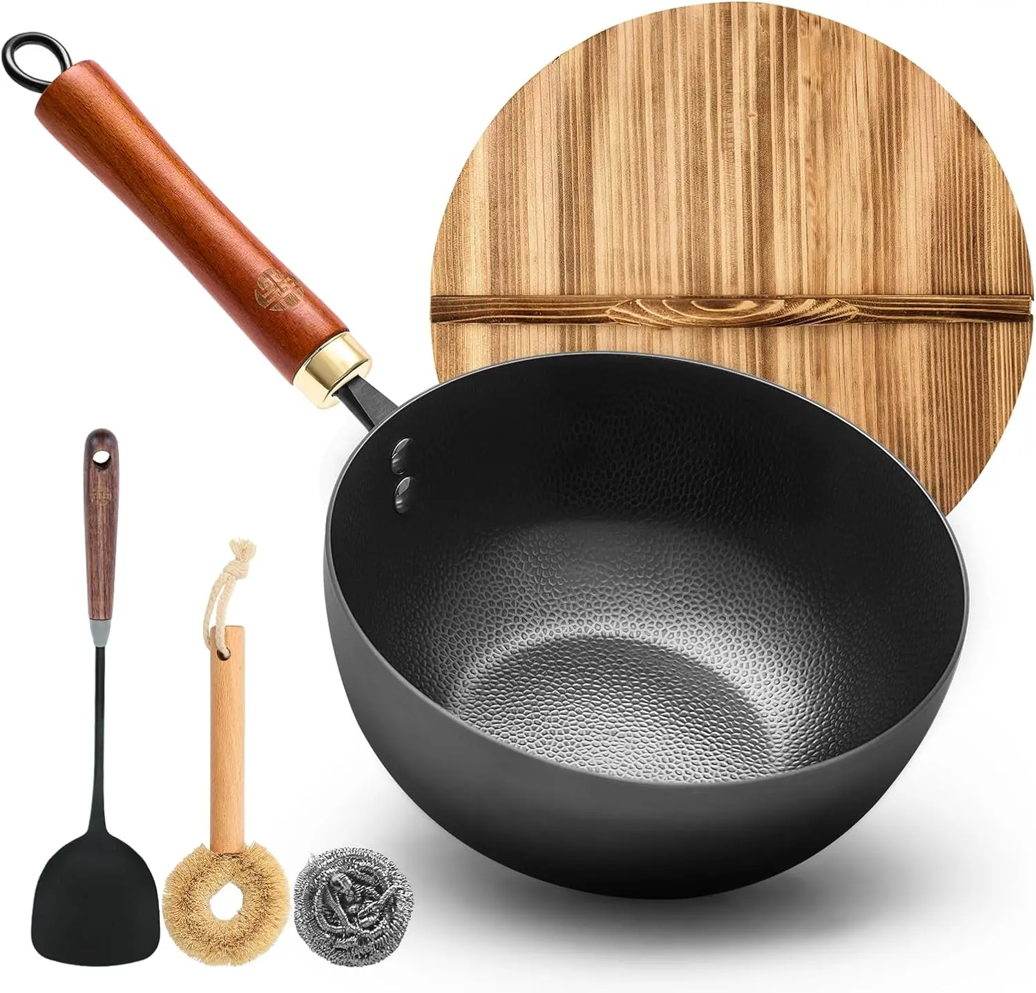 8.7 Inch Carbon Steel Mini Wok with Wooden Lid & Detachable Handle, 2.2 Qt Small Stir Fry Pan for Ramen and Deep Frying, Flat
8.7 Inch Carbon Steel Mini Wok with Wooden Lid & Detachable Handle, 2.2 Qt Small Stir Fry Pan for Ramen and Deep Frying, Flat