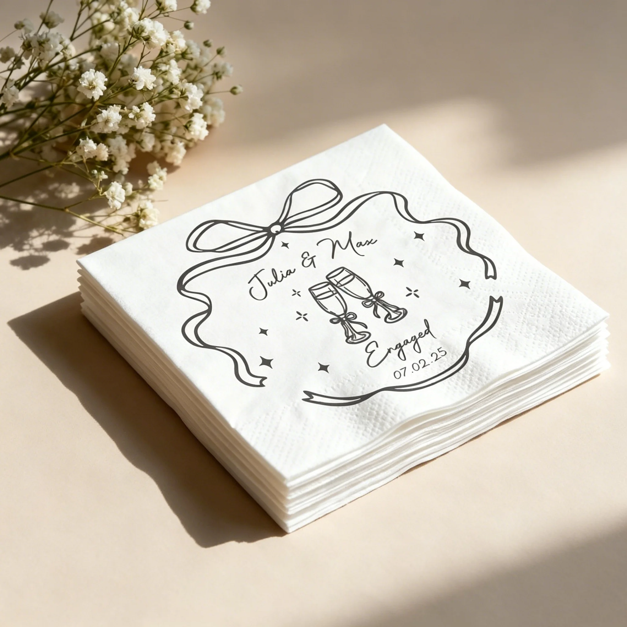 50pcs Custom Printed Cocktail Napkins Personalized Wedding Napkins for Bridal Shower Engagement Wedding Reception Party Supplies
50pcs Custom Printed Cocktail Napkins Personalized Wedding Napkins for Bridal Shower Engagement Wedding Reception Party Supplies