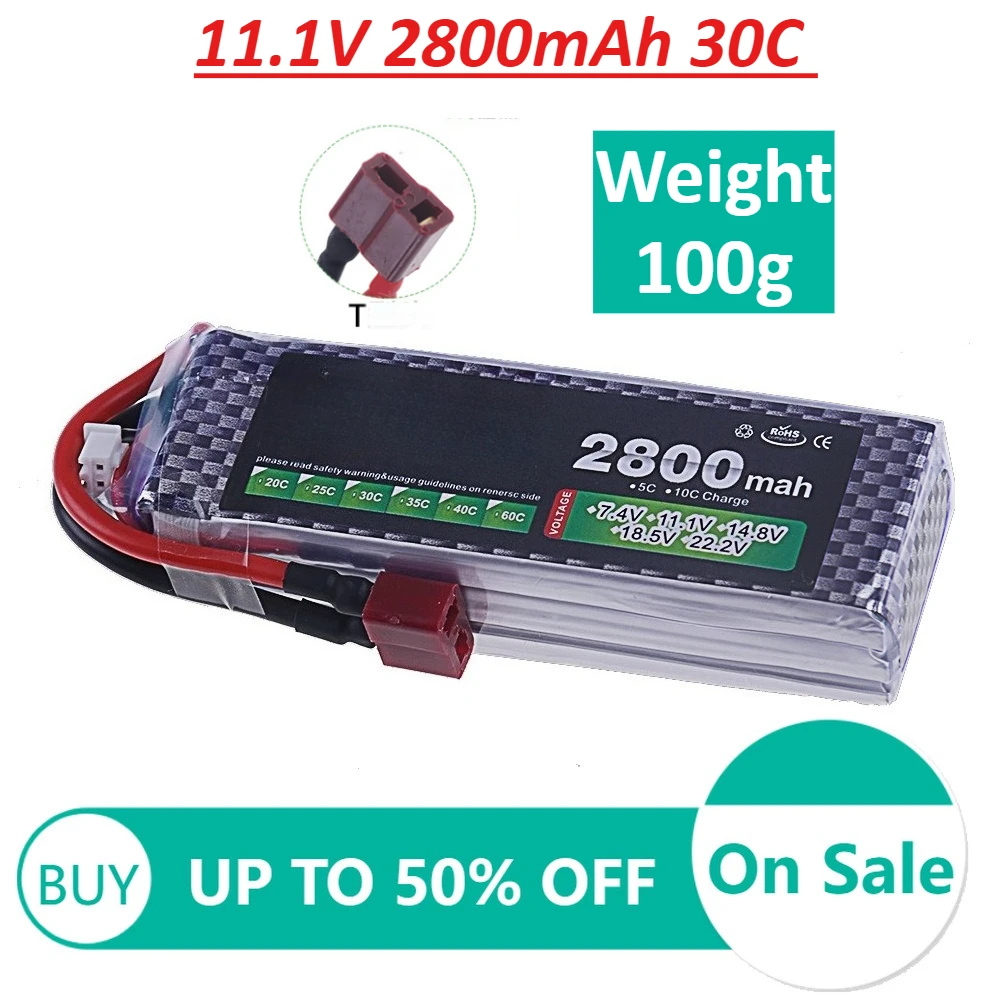 11.1V 2800mAh 30C 3S Large Capacity Lipo Battery for Remote Control Car Toys FPV Drones with T Plug
11.1V 2800mAh 30C 3S Large Capacity Lipo Battery for Remote Control Car Toys FPV Drones with T Plug