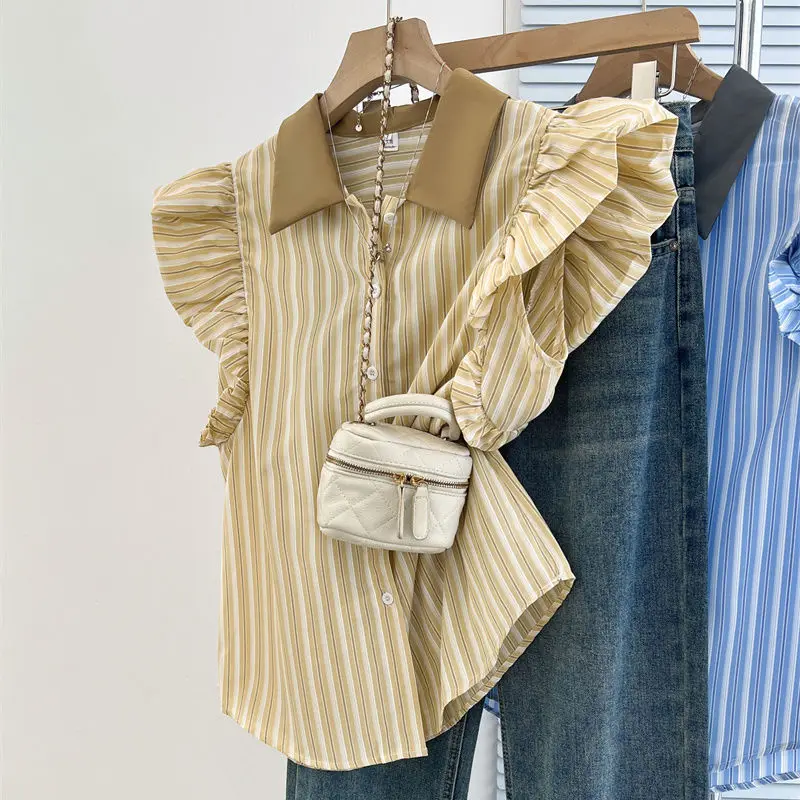 Women Clothing Summer New Contrast Ruffles Striped Korean Blouse Trend Short Sleeve Loose Youth Fashion Shirt Tops Casual Korean
Women Clothing Summer New Contrast Ruffles Striped Korean Blouse Trend Short Sleeve Loose Youth Fashion Shirt Tops Casual Korean