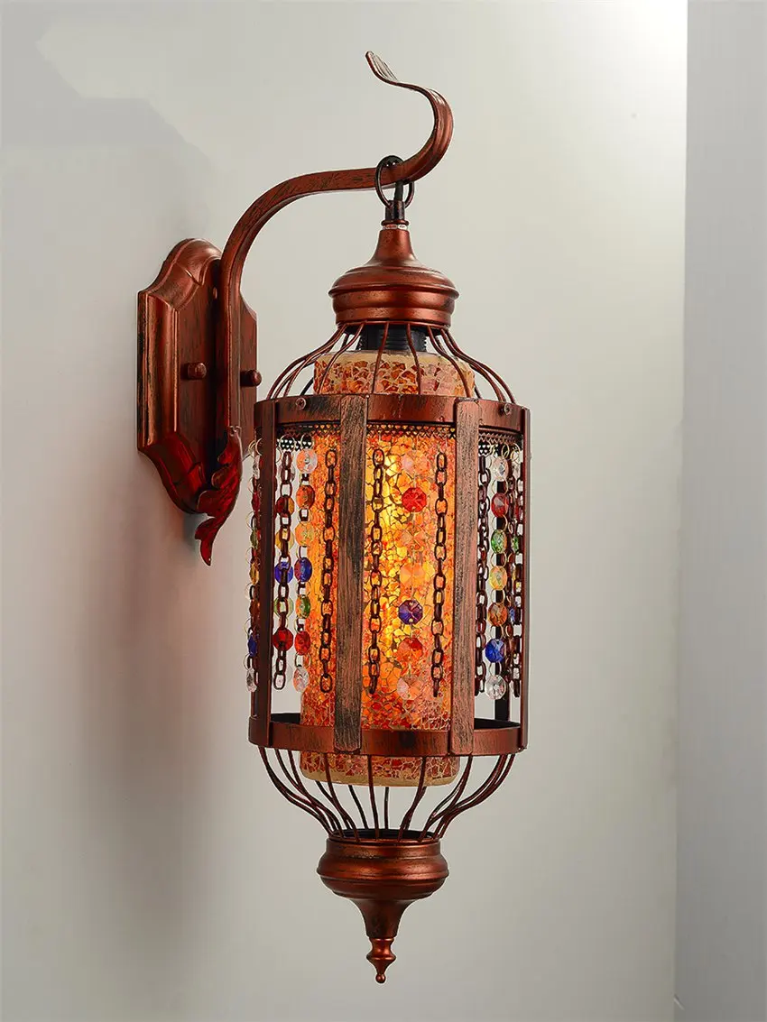 Southeast Asian handmade color glass iron wall lamps restaurant corridor balcony metal lantern special lighting sconces lights
Southeast Asian handmade color glass iron wall lamps restaurant corridor balcony metal lantern special lighting sconces lights