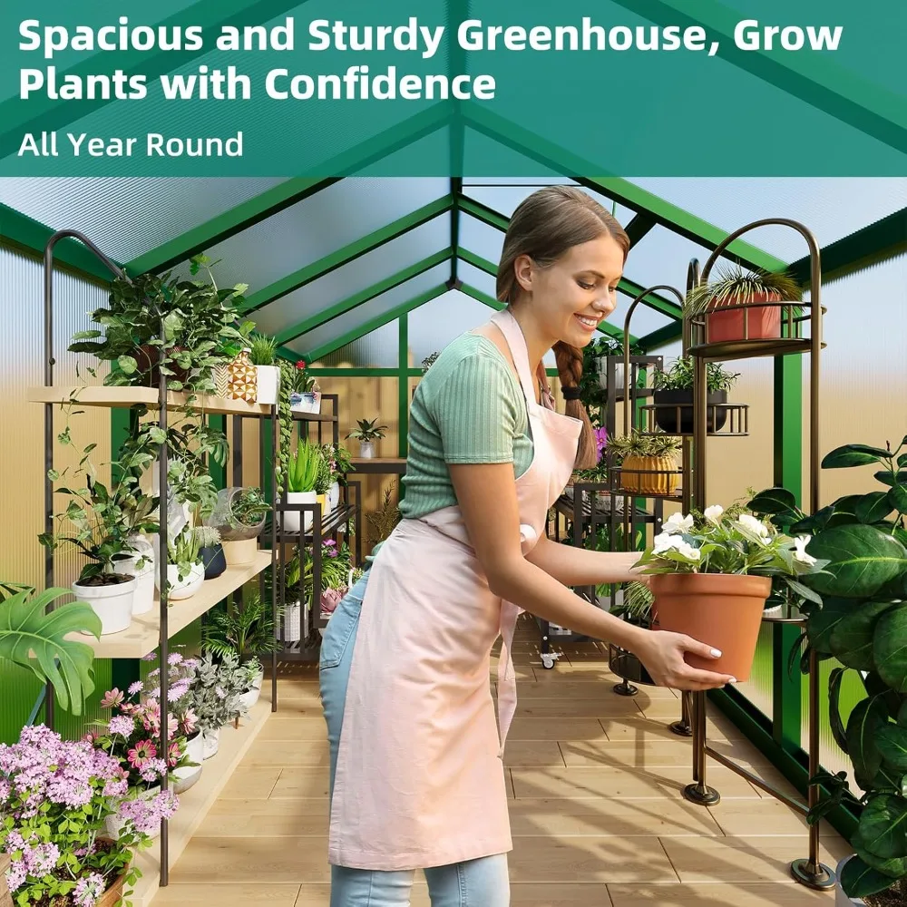 6x10 ft Large Walk-in Greenhouse with Polycarbonate Panels, Roof Vent, Easy Assembly for Outdoor Garden
6x10 ft Large Walk-in Greenhouse with Polycarbonate Panels, Roof Vent, Easy Assembly for Outdoor Garden