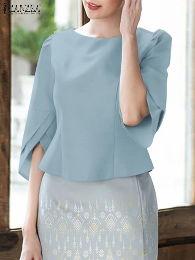 ZANZEA Casual Elegant Blusas Mujer 3/4 Petal Sleeves Woman Commute Solid Blouses Fitted Waist 2025 Spring O-Neck Everyday Tops
ZANZEA Casual Elegant Blusas Mujer 3/4 Petal Sleeves Woman Commute Solid Blouses Fitted Waist 2025 Spring O-Neck Everyday Tops