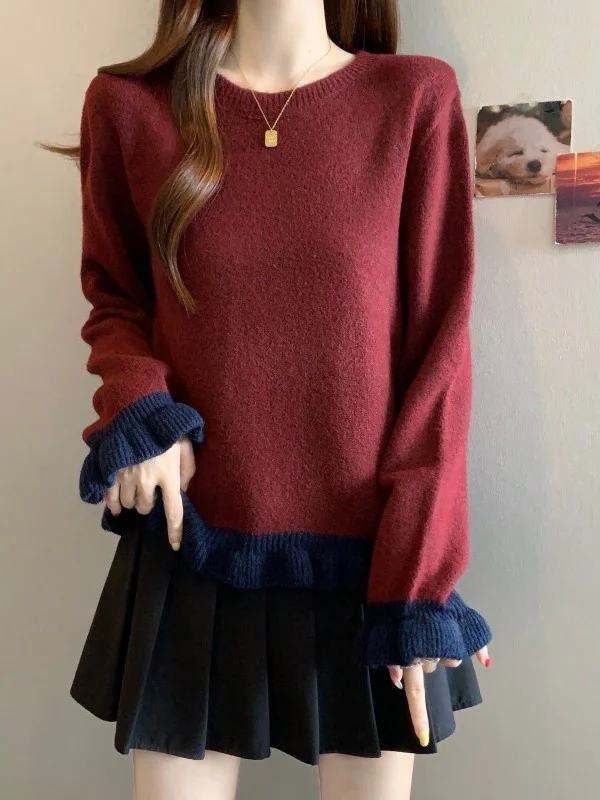 Женский вязаный свитер больших размеров винного цвета с круглым вырезом, длинными рукавами, свободного кроя, с подплечниками, в французском стиле, с завышенной талией
Женский вязаный свитер больших размеров винного цвета с круглым вырезом, длинными рукавами, свободного кроя, с подплечниками, в французском стиле, с завышенной талией