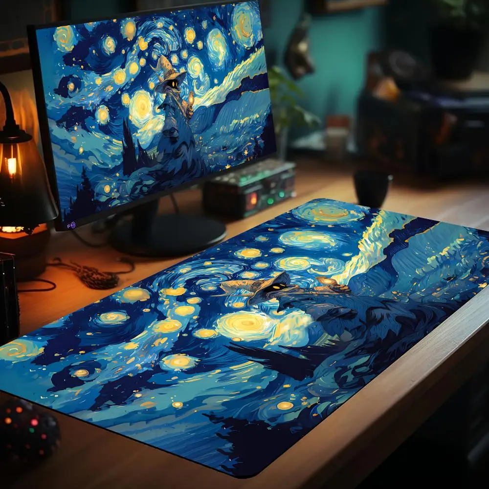 Starry Night Wizard MTG Playmat Magic Card Battle Mat Non-Slip Durable Stitched Edge tapete magic mtg Tabletop playmat card mat