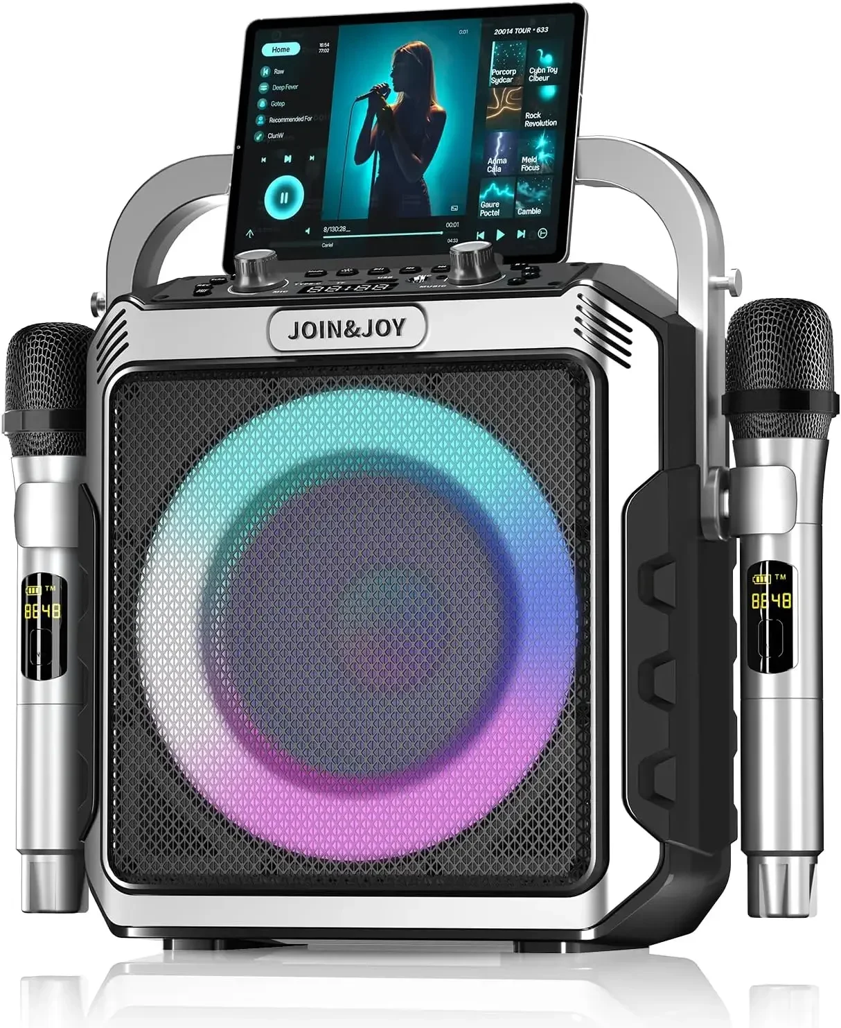 Portable Karaoke Machine, with Wireless Microphones, Bluetooth Party Speaker with LED Lights, Loud Subwoofer, USB/AUX, Outdoor K
Portable Karaoke Machine, with Wireless Microphones, Bluetooth Party Speaker with LED Lights, Loud Subwoofer, USB/AUX, Outdoor K