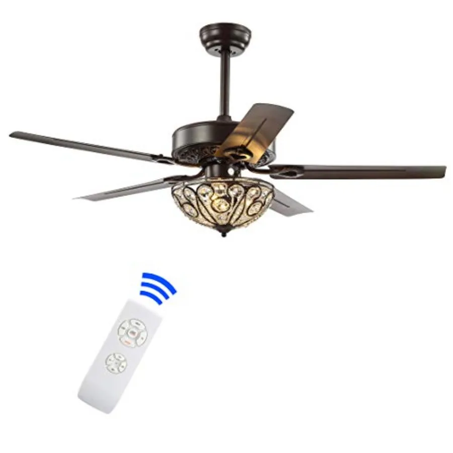 Traditional glam ceiling fan for living room: oil rubbed bronze wrought iron, 48-inch, 3-light LED with remote, 5 reversible bl
Traditional glam ceiling fan for living room: oil rubbed bronze wrought iron, 48-inch, 3-light LED with remote, 5 reversible bl