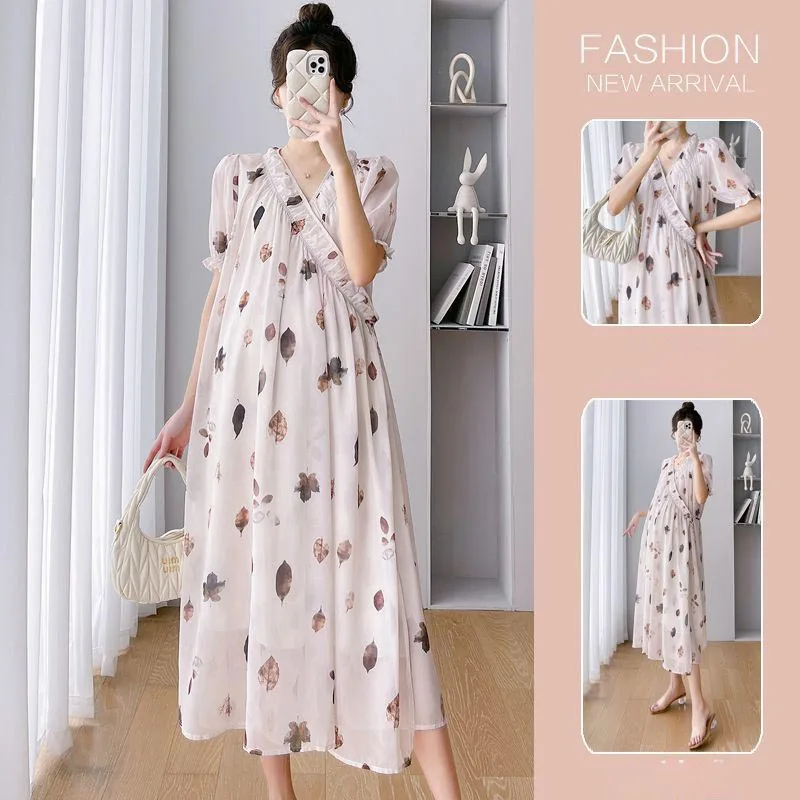 Summer Maternity Fashion Chiffon Printed Dress Sweet Short Sleeve V-Neck Pregnant Woman Ball Gown Dress Princess Chiffon Dress
Summer Maternity Fashion Chiffon Printed Dress Sweet Short Sleeve V-Neck Pregnant Woman Ball Gown Dress Princess Chiffon Dress