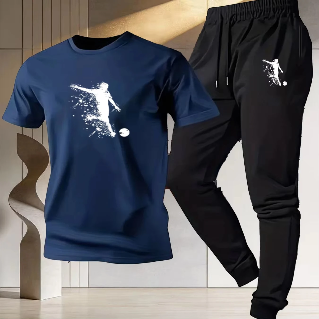 Men's Cotton Short Sleeve T-Shirt & Lightweight Long Pants Set Printed Design for Casual Fitness Running and Basketball Training
Men's Cotton Short Sleeve T-Shirt & Lightweight Long Pants Set Printed Design for Casual Fitness Running and Basketball Training