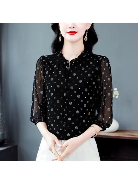 Elegant Women's Shirt Mid-Year Fashion Mom Summer New Stand Collar Short Sleeve Belly Covering Silk Chiffon Top Knot
Elegant Women's Shirt Mid-Year Fashion Mom Summer New Stand Collar Short Sleeve Belly Covering Silk Chiffon Top Knot