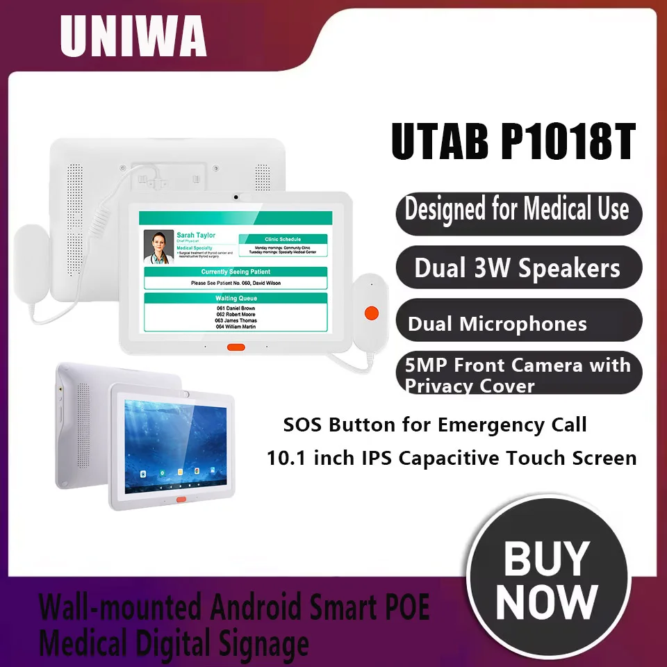 UTAB P1018T 10.1 Inch 4GB 32GB RK3568 Wall-mounted Android Smart POE Medical Digital Signage with NFC Optional Dual 3W Speakers
UTAB P1018T 10.1 Inch 4GB 32GB RK3568 Wall-mounted Android Smart POE Medical Digital Signage with NFC Optional Dual 3W Speakers