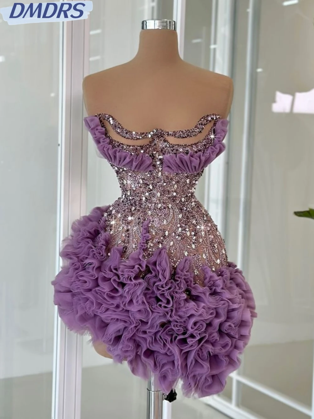 Purple Beaded Mini Sheath Evening Dress With Ruffles Sexy Strapless Prom Dresses For Birthday Customized Wedding Party Gown
Purple Beaded Mini Sheath Evening Dress With Ruffles Sexy Strapless Prom Dresses For Birthday Customized Wedding Party Gown