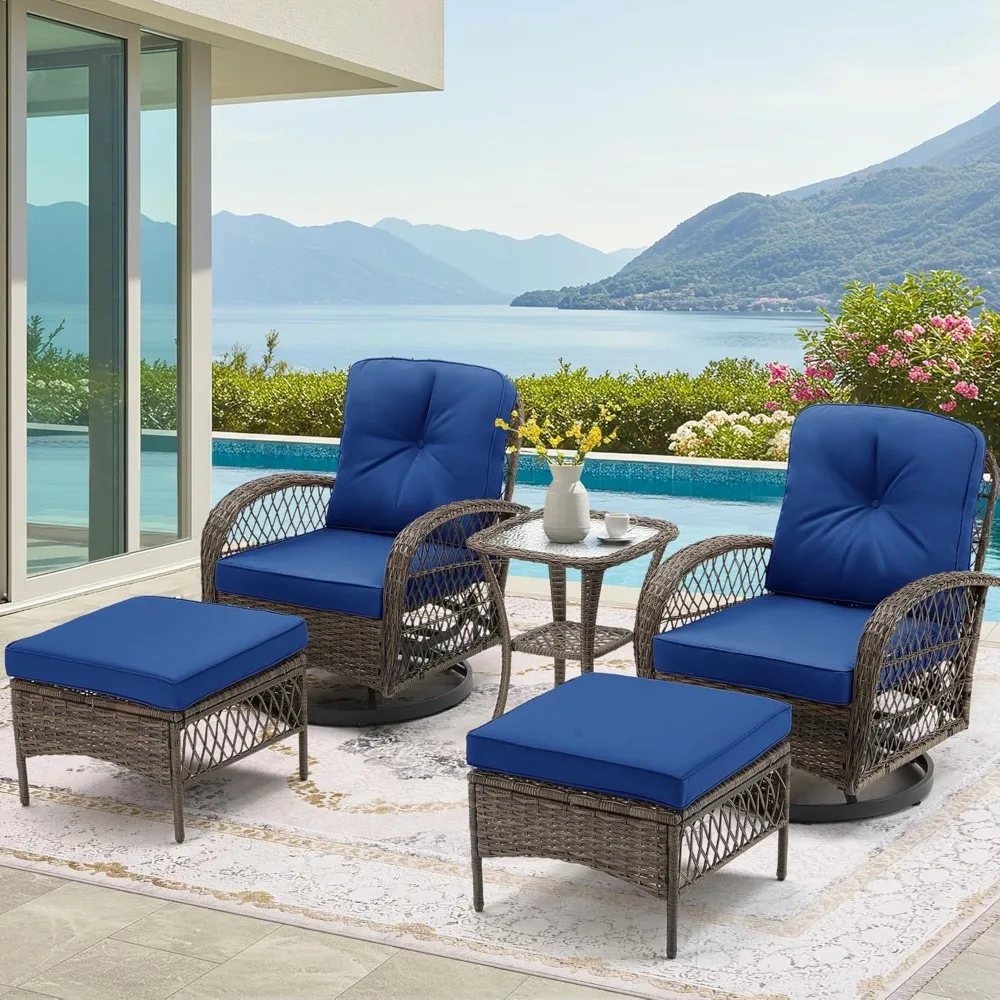 5-Piece Outdoor Swivel Rocking Patio Chairs, 360 Degree Swinging Patio Conversation Set with Thick Cushions, Glass Coffee Table
5-Piece Outdoor Swivel Rocking Patio Chairs, 360 Degree Swinging Patio Conversation Set with Thick Cushions, Glass Coffee Table