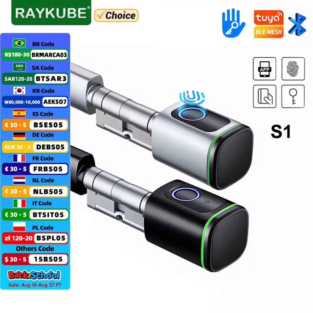 RAYKUBE S1 Tuya BLE TT Блокировка смарт-электронный дверной замок с DIY цилиндрическим ядром ключи приложения отпечатков пальцев IC карта Разблокировка для дома отеля
RAYKUBE S1 Tuya BLE TT Блокировка смарт-электронный дверной замок с DIY цилиндрическим ядром ключи приложения отпечатков пальцев IC карта Разблокировка для дома отеля