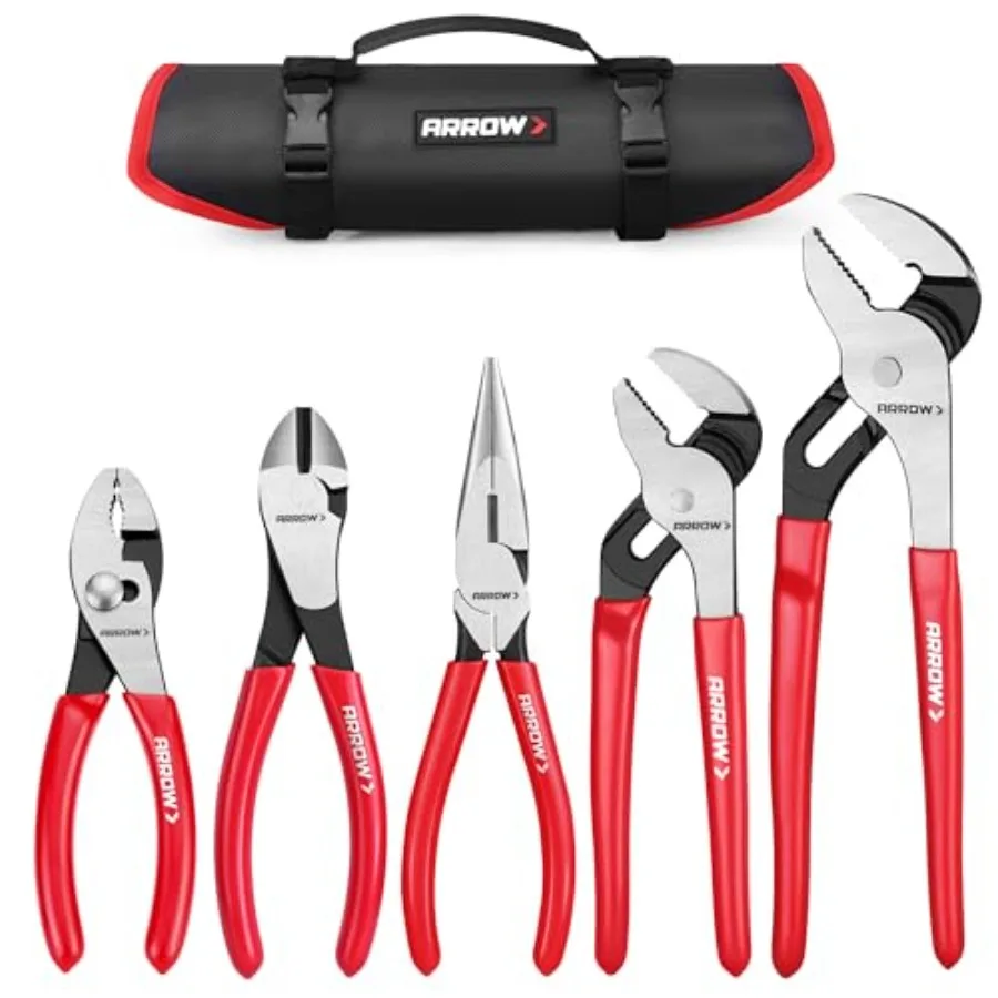 ARROW 5PCS Pliers Set 6" Slip Joint 7" Diagonal 8" Needle Nose Pliers 8"and10" Groove Joint with Non-slip Handle Portable Rolli
ARROW 5PCS Pliers Set 6" Slip Joint 7" Diagonal 8" Needle Nose Pliers 8"and10" Groove Joint with Non-slip Handle Portable Rolli