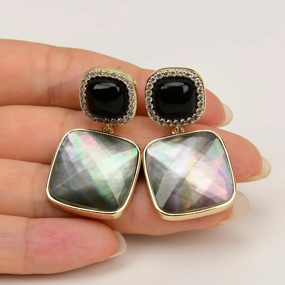 G-G Natural Square Sea Shell Pearl Black Onyx Stone Stud Earrings For Lady
G-G Natural Square Sea Shell Pearl Black Onyx Stone Stud Earrings For Lady