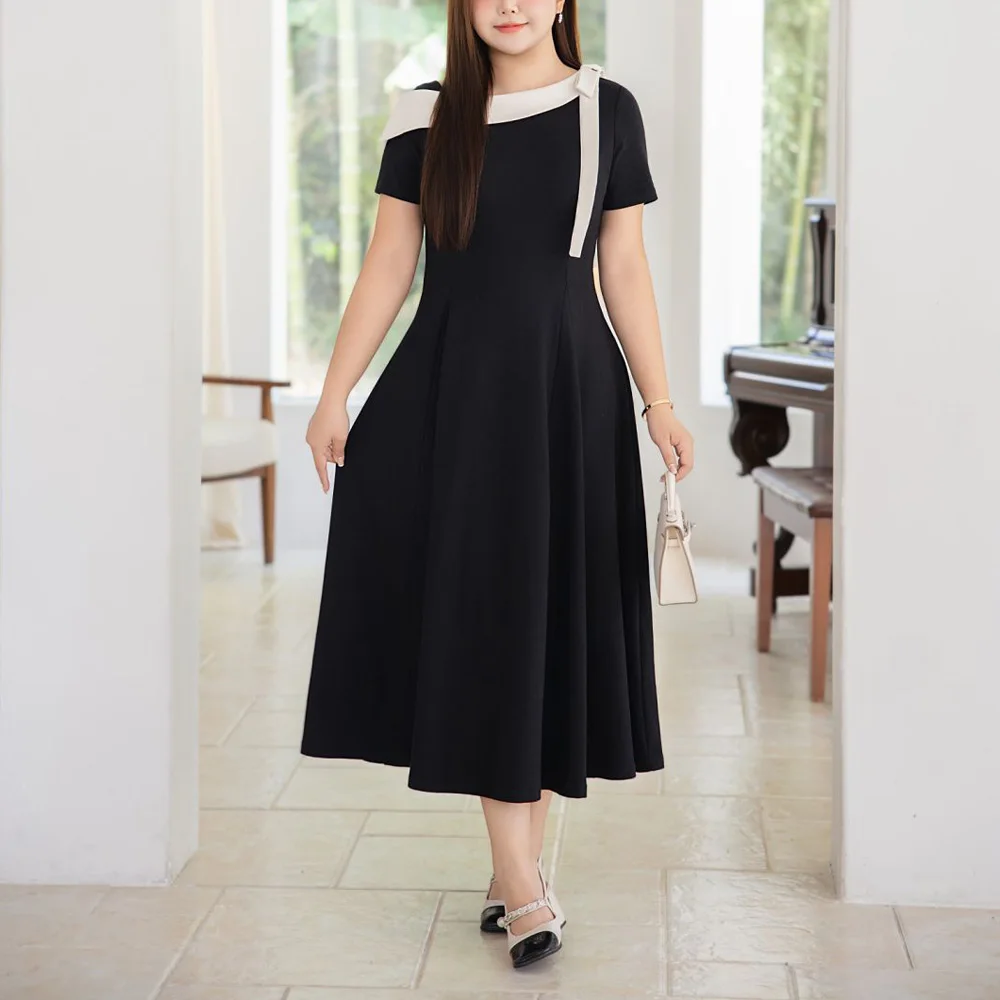 2026 Summer High Quality Plus Size Off Shoulder Color Block Bow Long Dress Elegant Commuter Black Dress For Curvy Women 9266
2026 Summer High Quality Plus Size Off Shoulder Color Block Bow Long Dress Elegant Commuter Black Dress For Curvy Women 9266