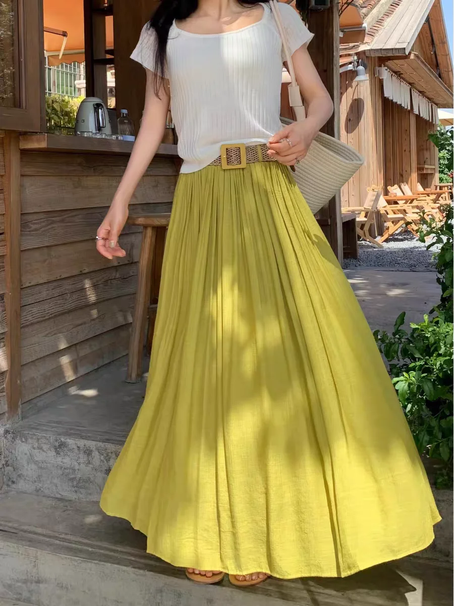 2025 Summer Women Pure Color Pleated A-Line Skirt with Belt Elegant High-Waist Casual Skirt Chic Soft Draping Design
2025 Summer Women Pure Color Pleated A-Line Skirt with Belt Elegant High-Waist Casual Skirt Chic Soft Draping Design
