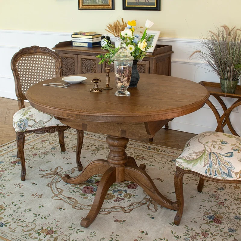 Full solid wood retractable dining table household retro oak retractable small and medium-sized apartment living room round
Full solid wood retractable dining table household retro oak retractable small and medium-sized apartment living room round