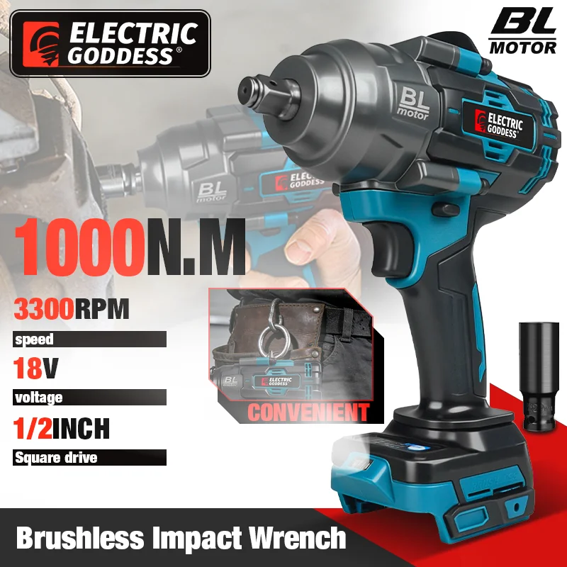 Electric Goddess 1000NM Torque Brushless Electric Impact Wrench 1/2inch Cordless Wrench Screwdriver For Makita 18V Battery Pin
Electric Goddess 1000NM Torque Brushless Electric Impact Wrench 1/2inch Cordless Wrench Screwdriver For Makita 18V Battery Pin