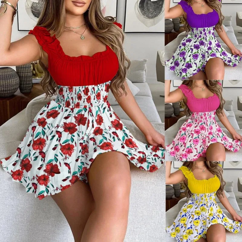 Women Casual Round Neck Sleeveless Ruffles Mini Dress Boho Flower Print Beach Sundress Oversized Loose Dress Summer
Women Casual Round Neck Sleeveless Ruffles Mini Dress Boho Flower Print Beach Sundress Oversized Loose Dress Summer