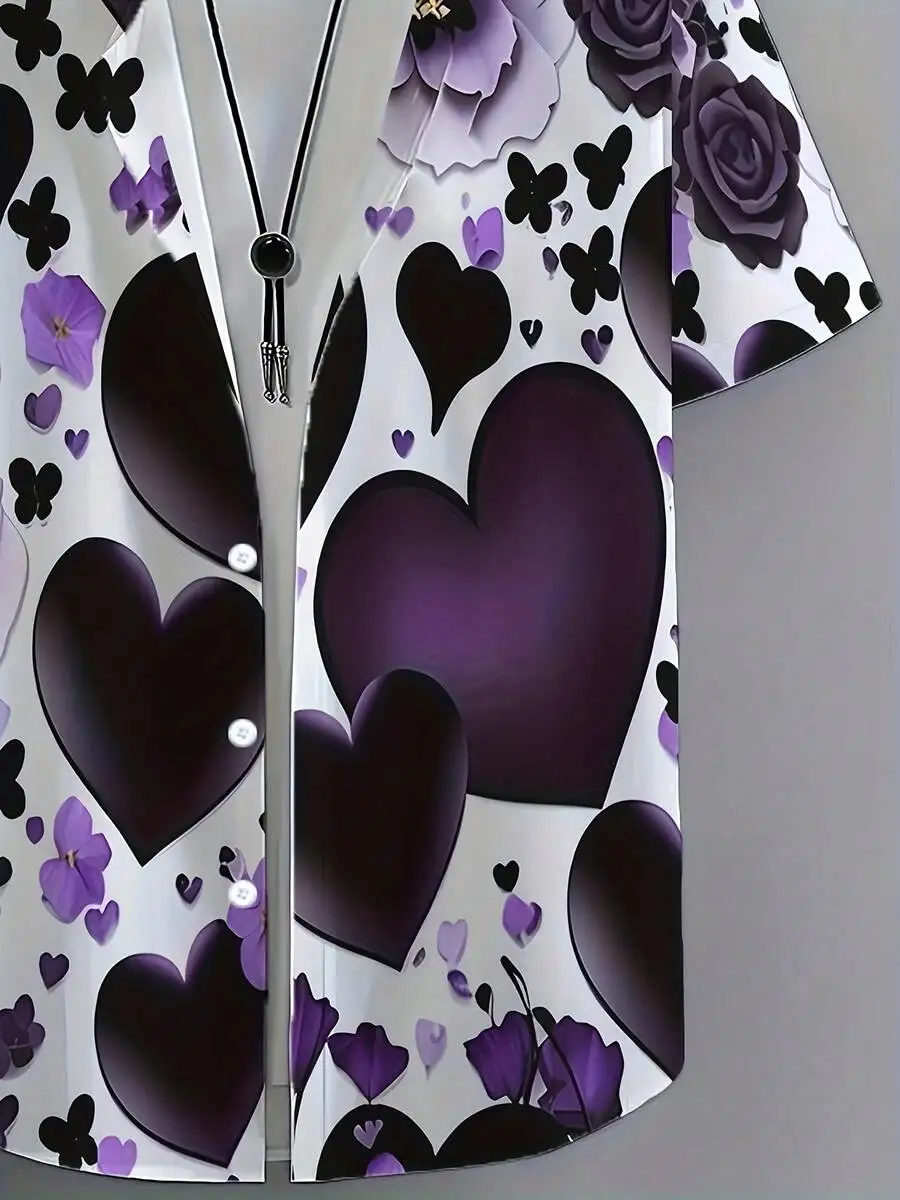Purple Hearts And Roses 3D Print Mens Short Sleeve Casual Button Down Shirt
Purple Hearts And Roses 3D Print Mens Short Sleeve Casual Button Down Shirt