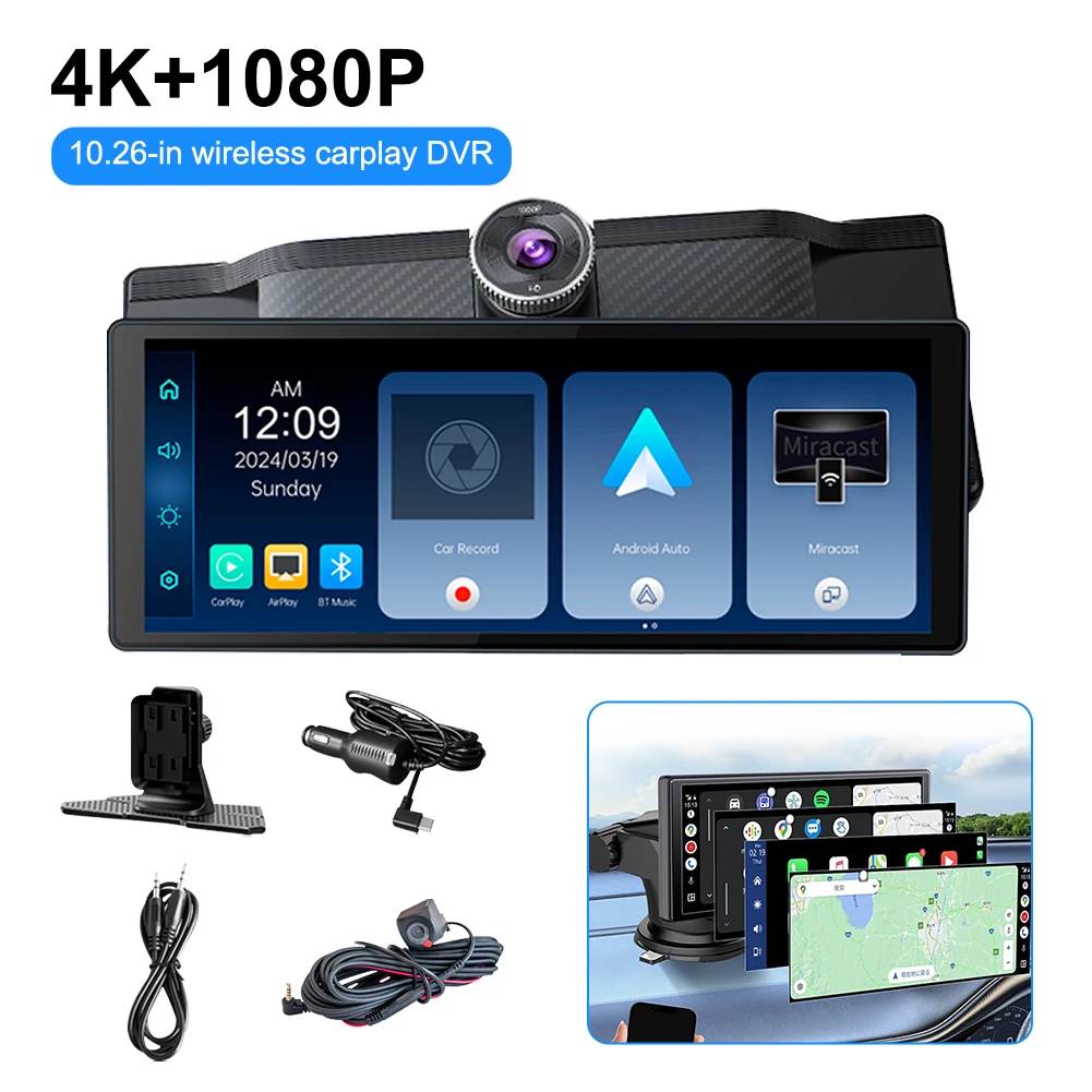 10,26-дюймовый беспроводной рекордер Carplay для вождения 4K Apple Carplay и Android Auto Car Play Экран с задней камерой 1080p/Bluetooth
10,26-дюймовый беспроводной рекордер Carplay для вождения 4K Apple Carplay и Android Auto Car Play Экран с задней камерой 1080p/Bluetooth